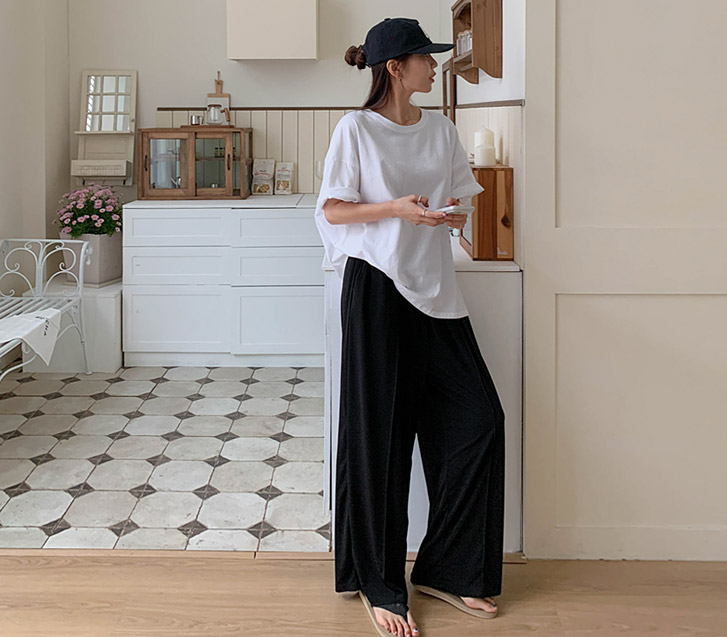 Line Cool Cut Banding Wide Pants
