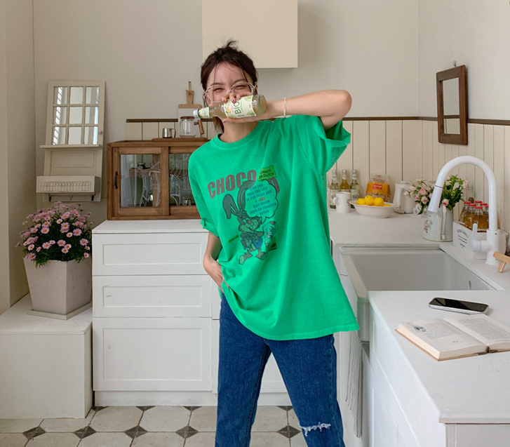 [Unisex] Dutch Print Pigment Short-sleeve Long T-shirts