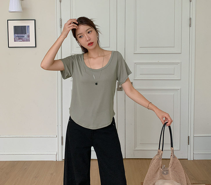 Ritz Stretchy U-Neck Span Short Sleeves T-shirt