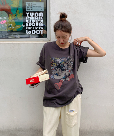 Running print pigment short-sleeve long t-shirts