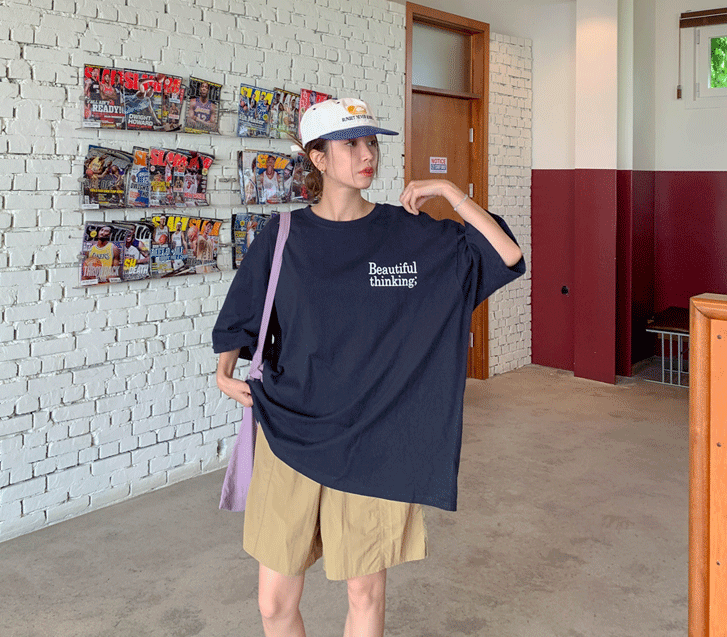 [Unisex] Beautiful Lettering Print Short-sleeve Long T-shirts