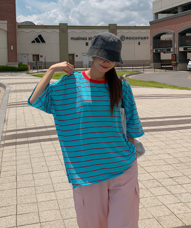T& Striped Boxy Short-sleeve T-shirt
