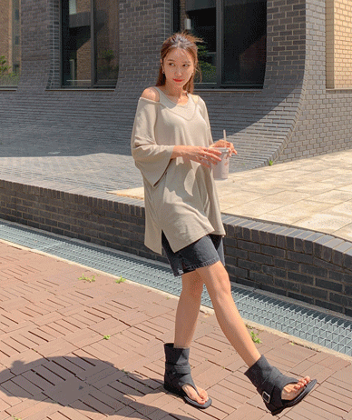 Keron Linen Sleeveless shirts layered V-neck Short-sleeve Long t shirts