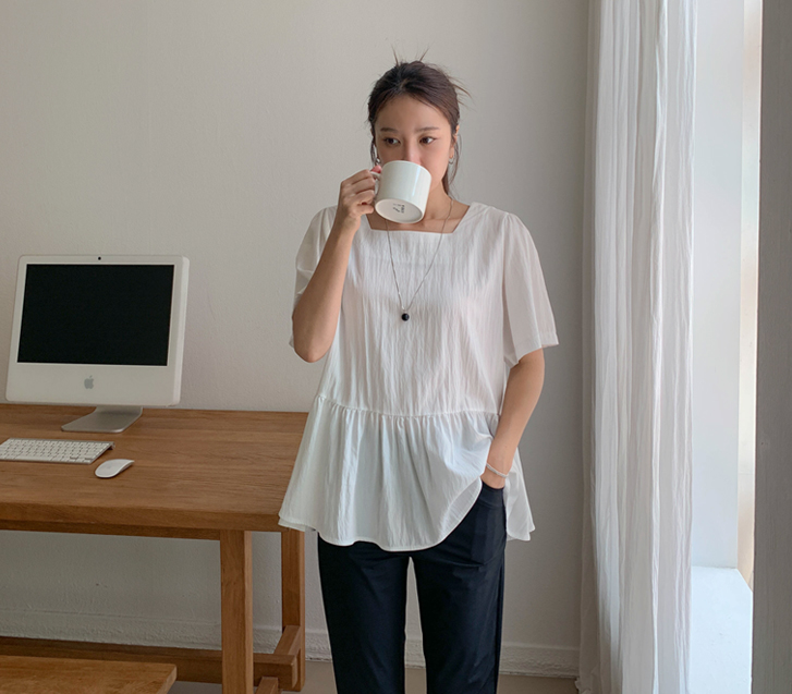 OT two-way puff shirring blouse
