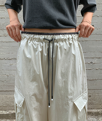 Bypen color combination Cargo two-way string wide pants