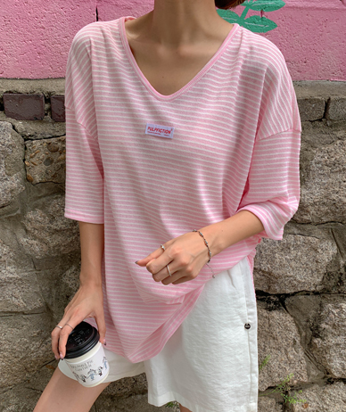 Fruit Striped Slit Short-sleeve T-shirt