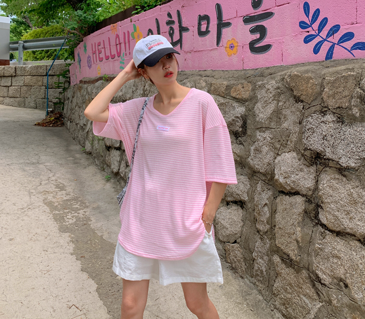 Fruit Striped Slit Short-sleeve T-shirt