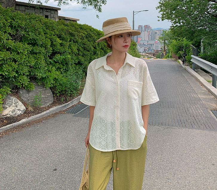 Pesto Punching Knit Short-sleeve Shirt Shirt