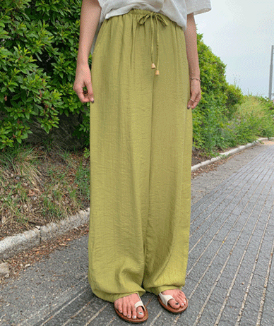 Amoud Flowy Linen Banding Wide Pants