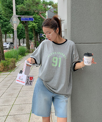 91 Lettering Color Combination Short Sleeves T-shirt