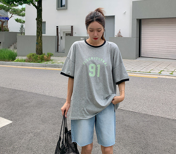 91 Lettering Color Combination Short Sleeves T-shirt