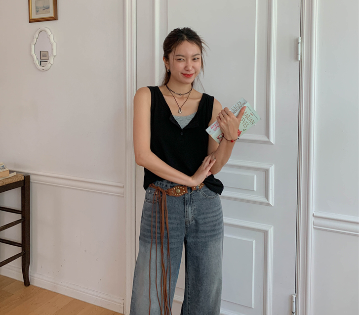Nokin single-button Corrugated Sleeveless shirts
