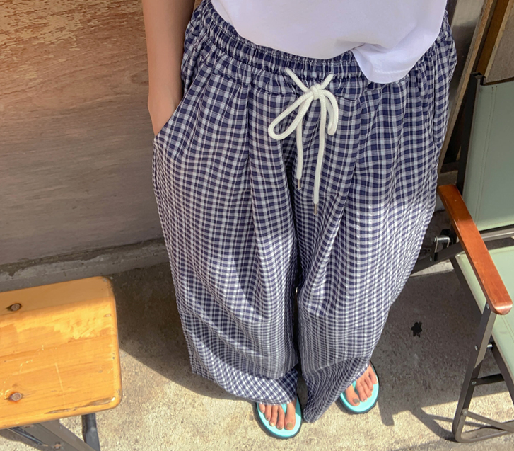 LAN cable Check Banding Wide Pants