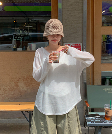 Rain Linen V-neck Long-sleeve Knit