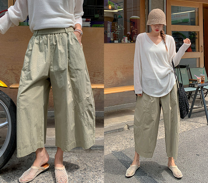 Play cut banding wide pants