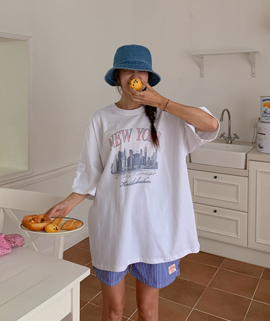 [Unisex] City Print Short-sleeve Long T-shirts