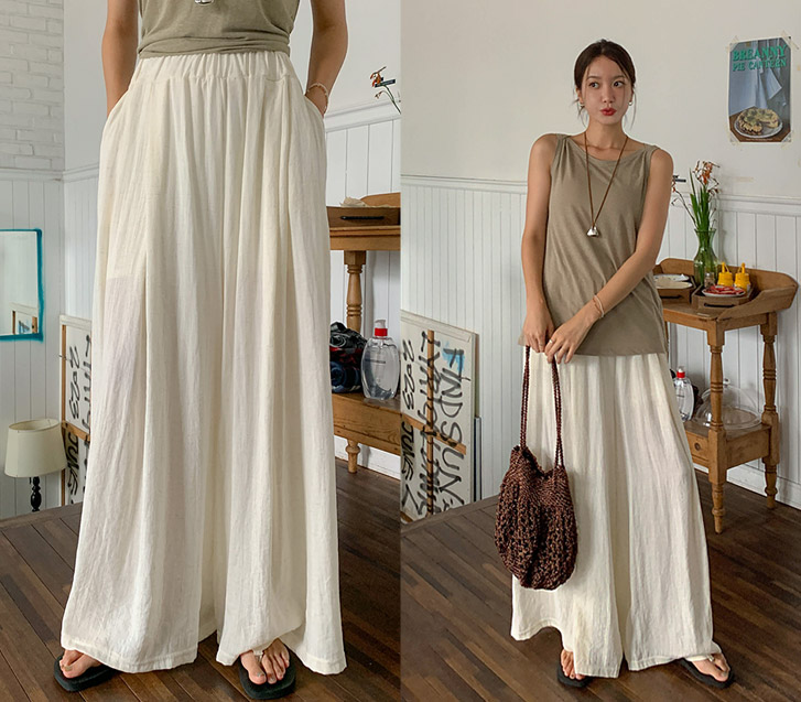 Newis Linen Banding Wide Pants