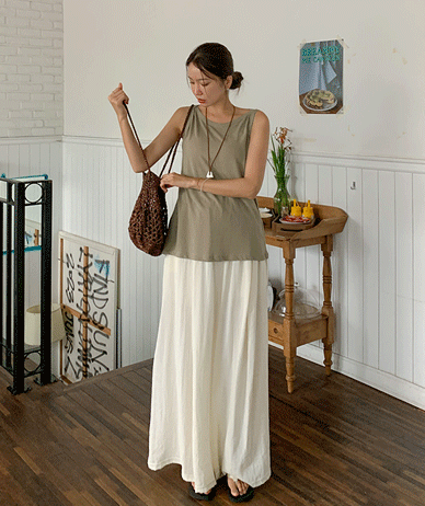 Newis Linen Banding Wide Pants