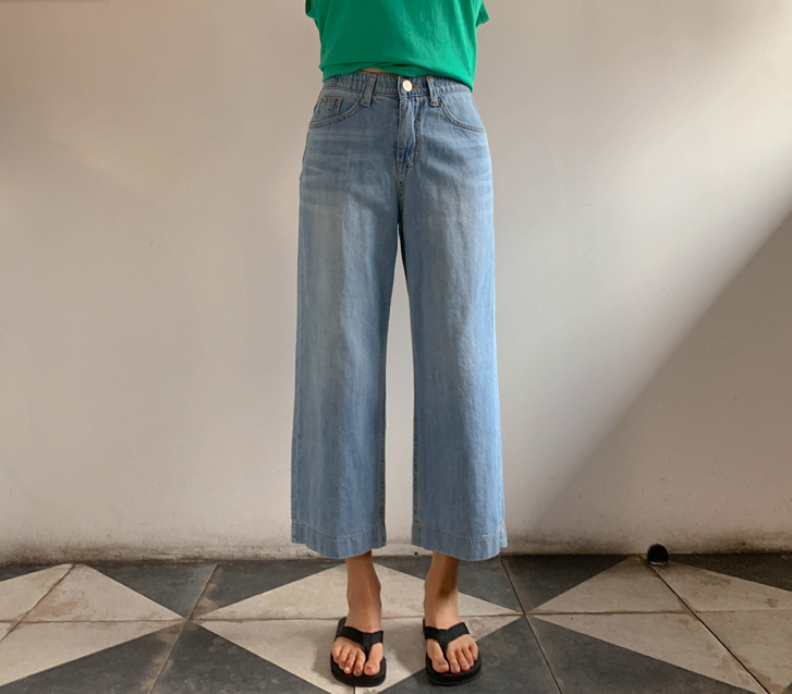Nuke Denim Banding Cropped Wide Pants