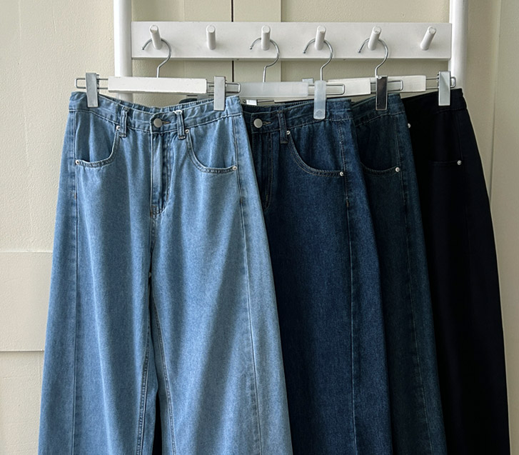 Bay Lyocell Cool Diagonal Cut Banding Wide Denim Pants (Short/Basic/Longver)