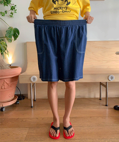 Mao stitch denim banding cropped pants