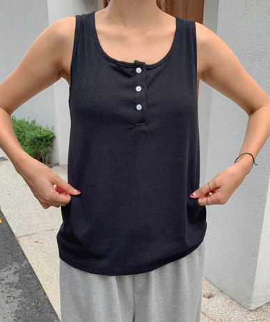 Hisa Button Corrugated Sleeveless shirts
