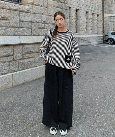 Nothing Striped Pocket Labels Long-sleeved T-shirt