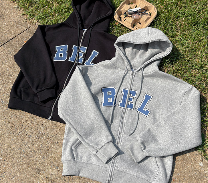 [Unisex] BEL Lettering Two-Way Napping Hoodies Zip Up