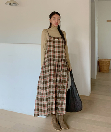 Foret Check Freel Long one piece