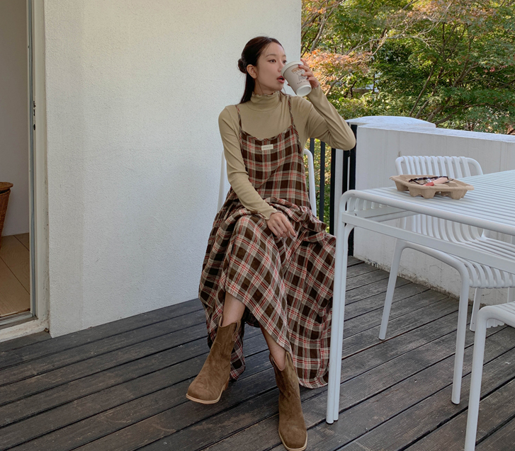 Foret Check Freel Long one piece