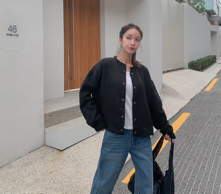 [Unisex] OPET Tweed Semi-Crop Jacket