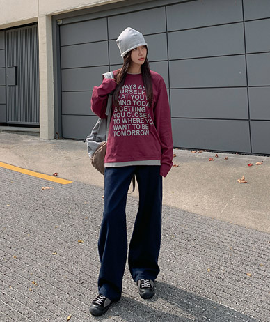 [Unisex] Lettering Color Combination Layered Print Long-Sleeve T-Shirt