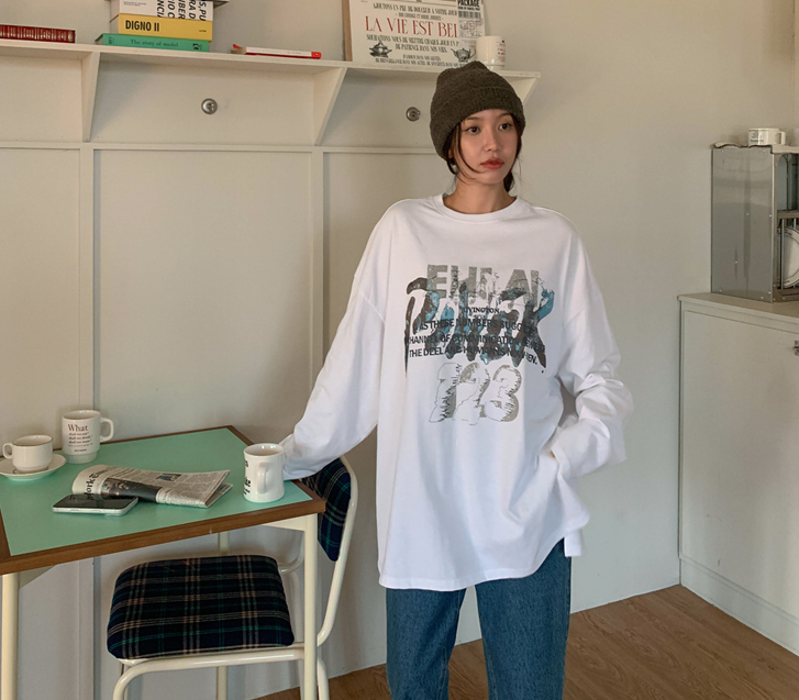 [Unisex] Living Print Slit Long-sleeve Long T-shirts