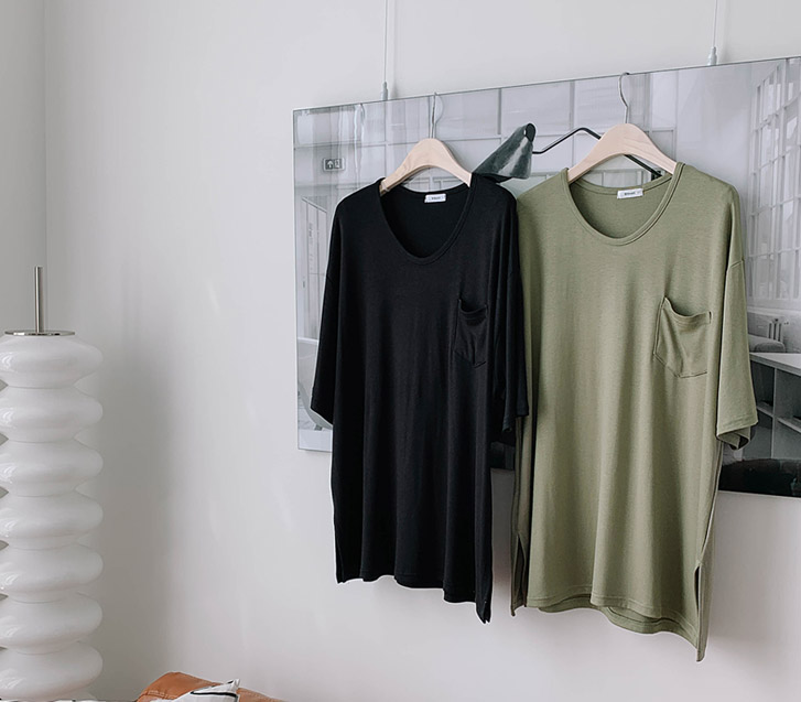 Bust Pocket You Neck Short Sleeve Tee