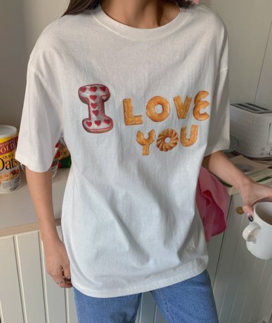 Love Donut Printing Short Sleeve T-shirt