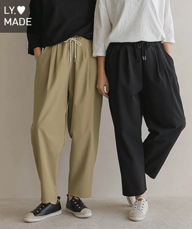 [Special Sale 20%] Nylon Two Pin Tuck Span Banding Baggy Pants