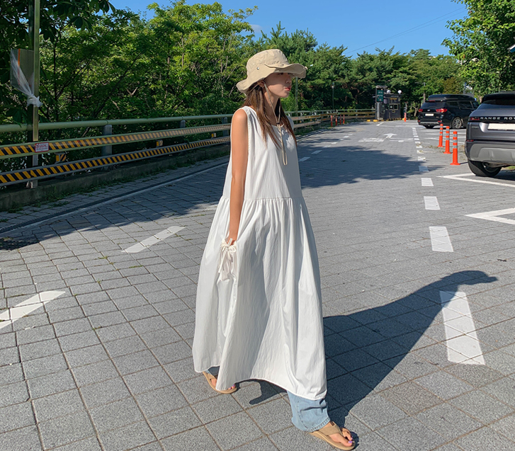 Log Nylon Pocket Sleeveless shirts Long one piece