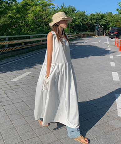 Log Nylon Pocket Sleeveless shirts Long one piece