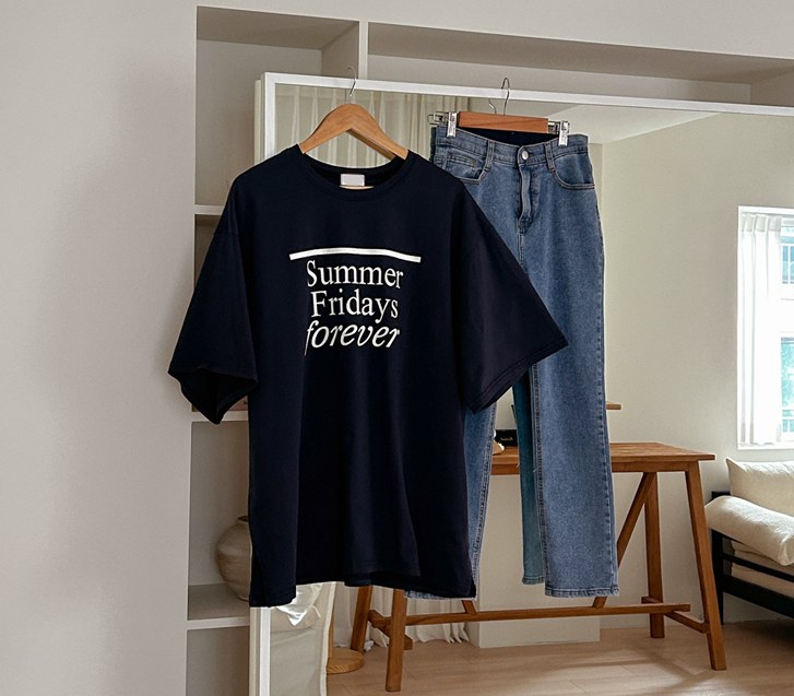 Summer Lettering Slit Short-sleeve Long t-shirts