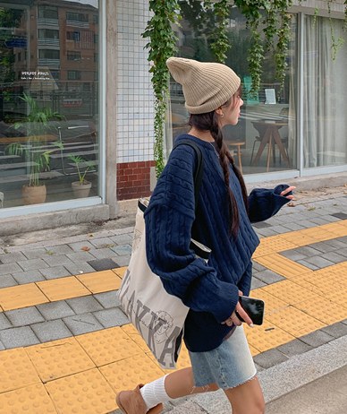 [Unisex]Caramel overfit cable knit