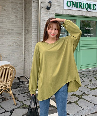 Wave Boxy Unbalanced Long-sleeve Long t shirts