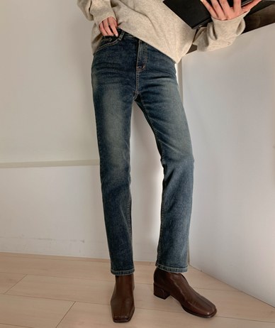 Rune napping denim banding straight fit pants