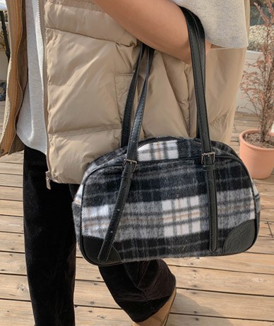 Suede Check Boston Bag