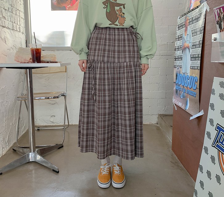 Check bowknot rappa Flare Rong skirt