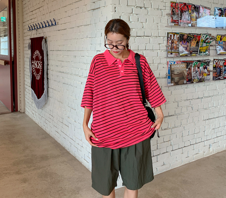 [Unisex] Bow Pigment Single-breasted Kara Short-sleeve T-shirt