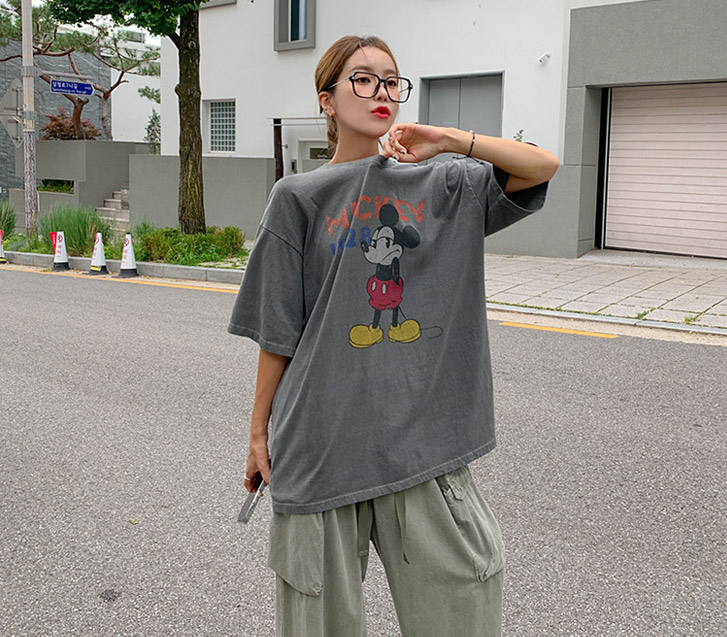 Mickey Crack Pigment Short Sleeves T-shirt