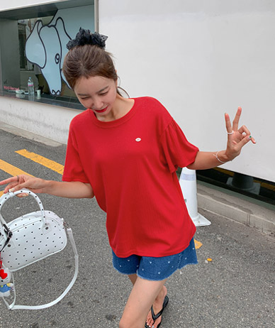 Jet Eyelet Punching Shirring Short Sleeves T-shirt