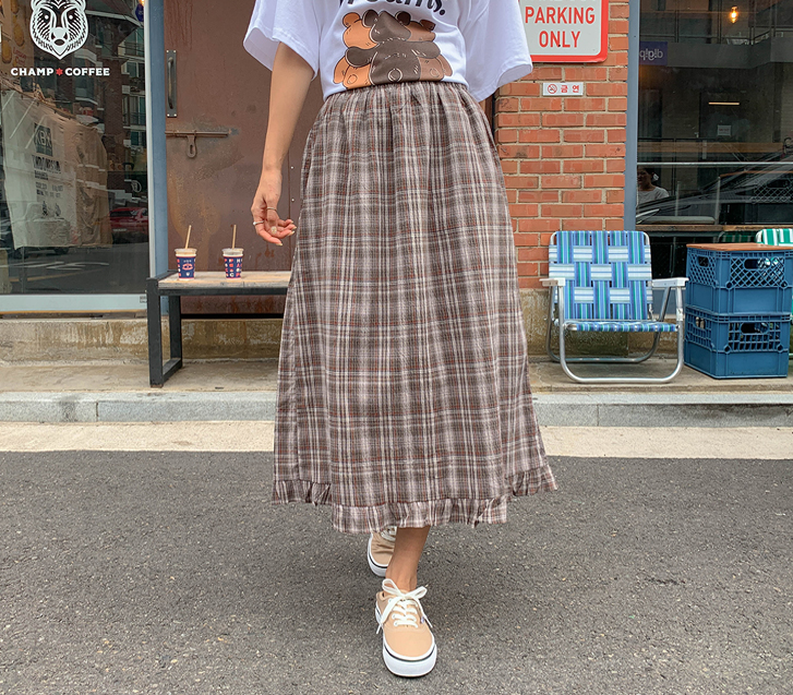 Moro Check Banding Freel Rong Skirt