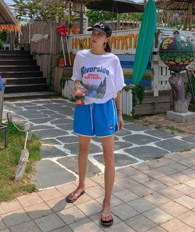 Pangpang Nylon Rappa color combination patch Banding Shorts