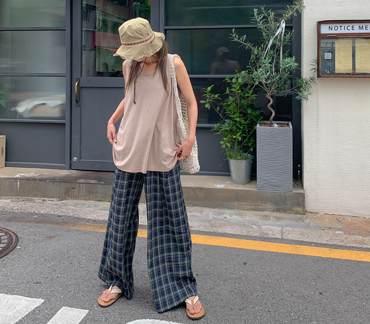 Robsi Check Banding Wide Pants